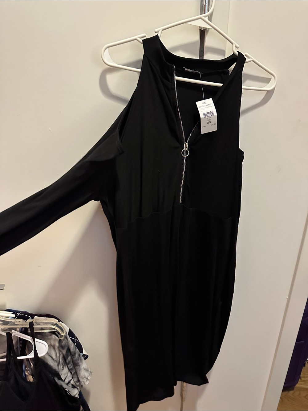🆕 Fashion Nova Cold-Shoulder Black Zip-Front Women's Dress